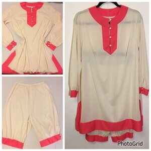 Vintage 50s 60s Two Piece Lingerie Pajama Set Colorblock  Nickers Pantaloons (1)